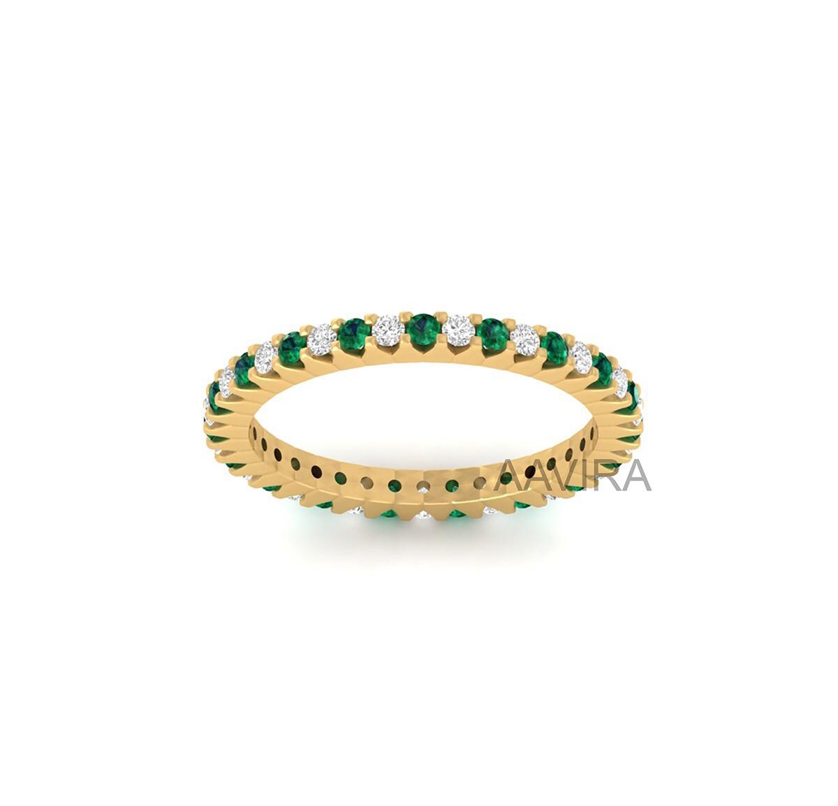 Emerald and Diamond Alternating Eternity Band, Micro Pave Diamond Band, Emerald Wedding Band, Wedding Jewelry, Full Eternity Stackable Ring