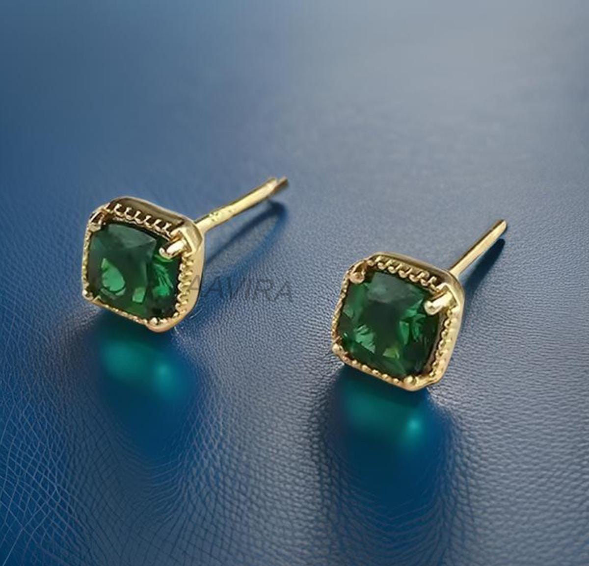 Cushion Emerald Studs, Green Emerald Stud Earrings, Cushion Cut Emerald Studs, Engagement Gift, Push Back, May Birthday Gift, Bride Gift