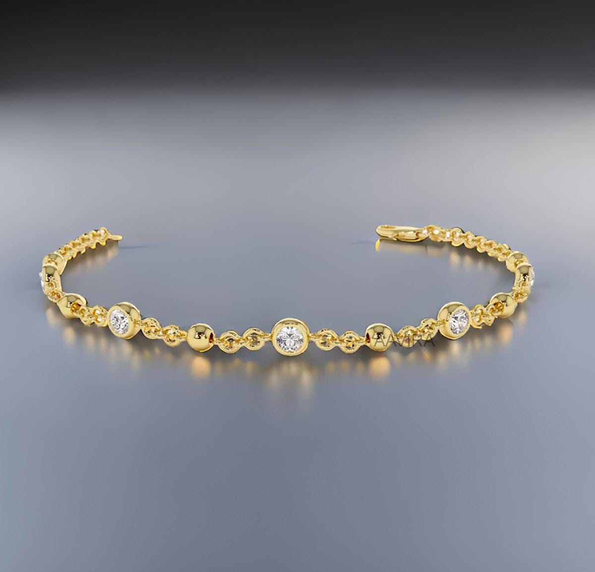 Bezel Set Minimalist Diamond Bracelet, Dainty Bracelet for Women, Beaded Bracelet, Bridesmaid Gifts, Mother's Day Gift, Wedding Jewelry Gift