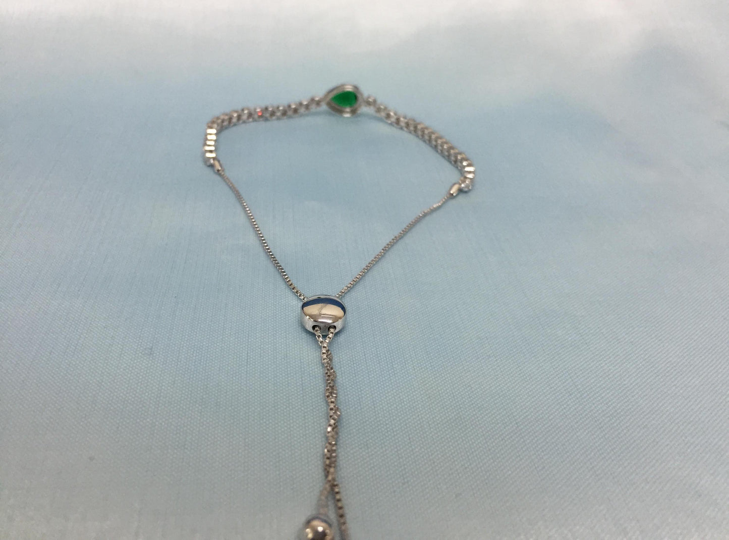 Pear Cut Emerald Bracelet, Emerald Bolo Bracelet, 14k White Gold Plated, Handmade Bracelet, Halo Diamond Bracelet, Bezel Dainty Bracelet