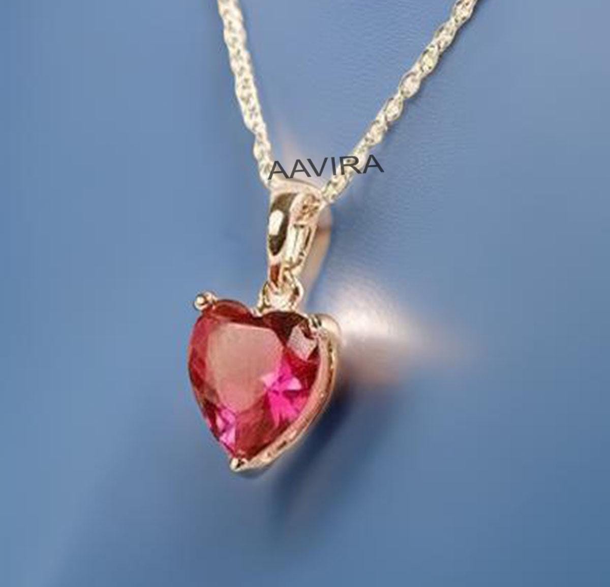 Heart Ruby Necklace, Solitaire Heart Pendant, Handmade Heart Pendant With Cable Chain, Ruby Birthstone, Women Heart Jewelry, Love Gift Her
