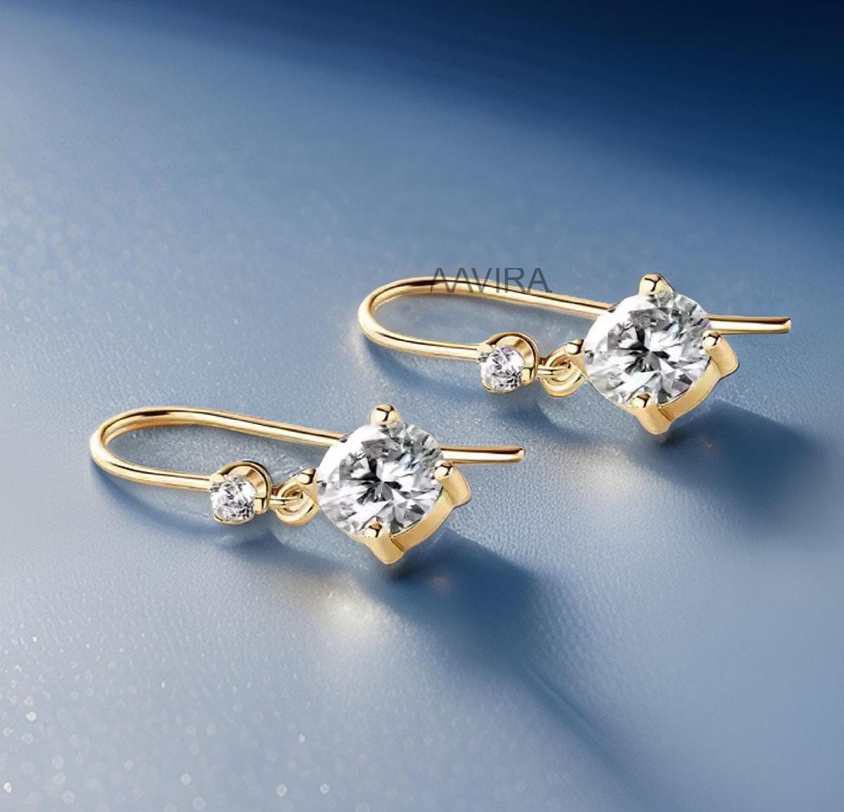 Dainty Dangle Earrings, Moissanite Dangle Earrings for Her, Diamond Drop Dangle Earrings, Diamond Earrings for Women, Hook Diamond Earrings