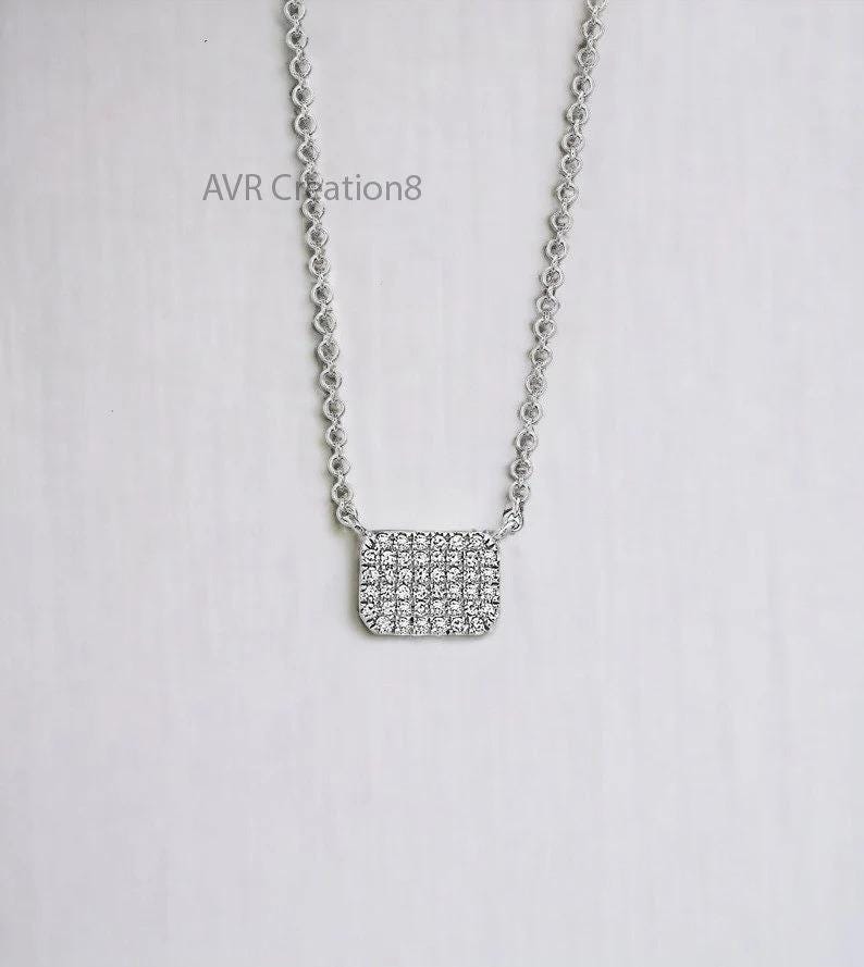 Square Shape Pave Set Diamond Pendant, Dainty Diamond Necklace In Sterling Silver, Delicate Necklace, Minimalist Pendant, Mother's Day Gifts