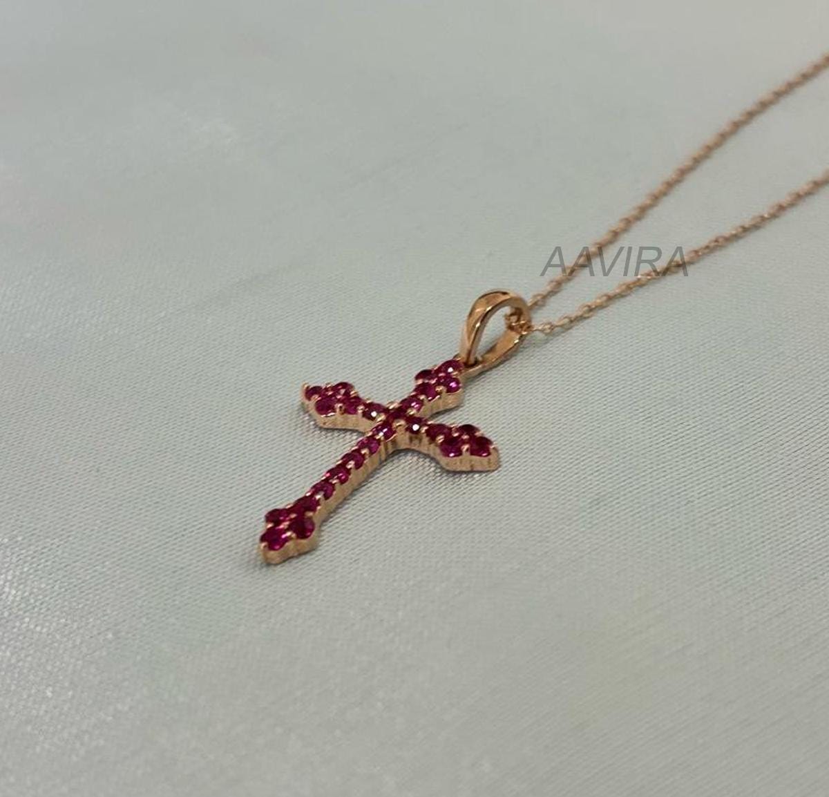 Ruby Cross Pendant, Ruby Cross Necklace, Religious Cross Jewelry, 14k Yellow Gold Plated Red Cross Pendant Necklace, July Birthstone Pendant