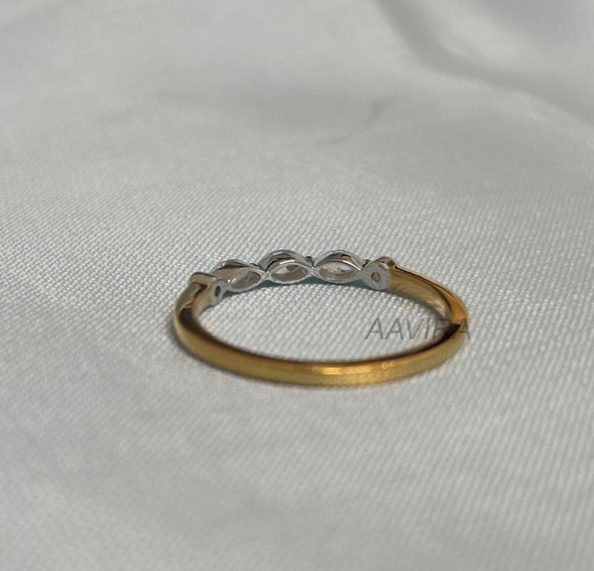 Marquise Diamond Wedding Band, Diamond Band, Two Tone Plated Ring, Round Bezel Ring, Anniversary Band, Women's Silver Ring, Gifts for Her