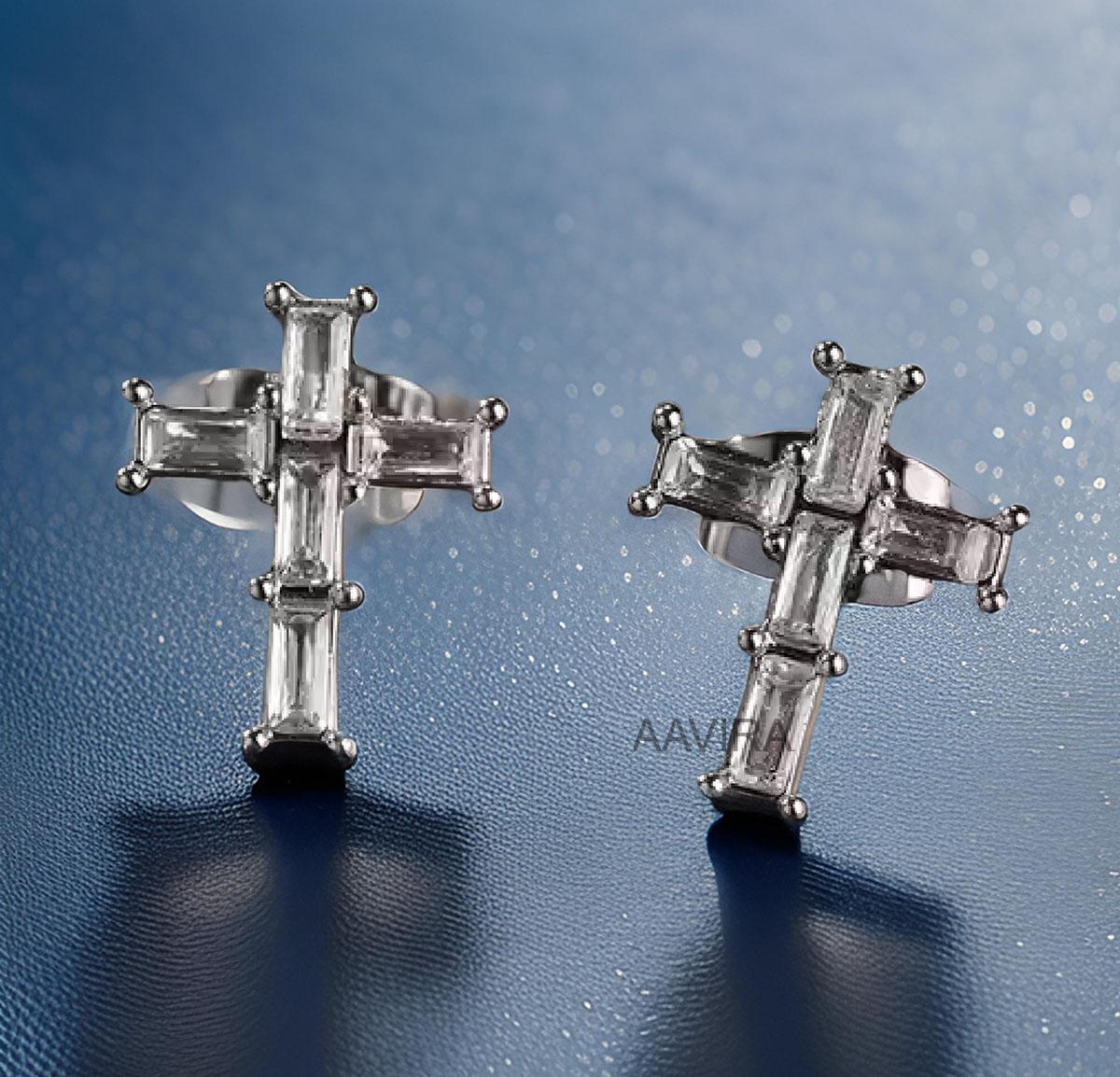 Cross Stud Earrings, Cross Earrings, Baguette Cut Cross Earrings, Baguette Studs, Religious Jewelry, Dainty Cross Gift, Unisex Earrings