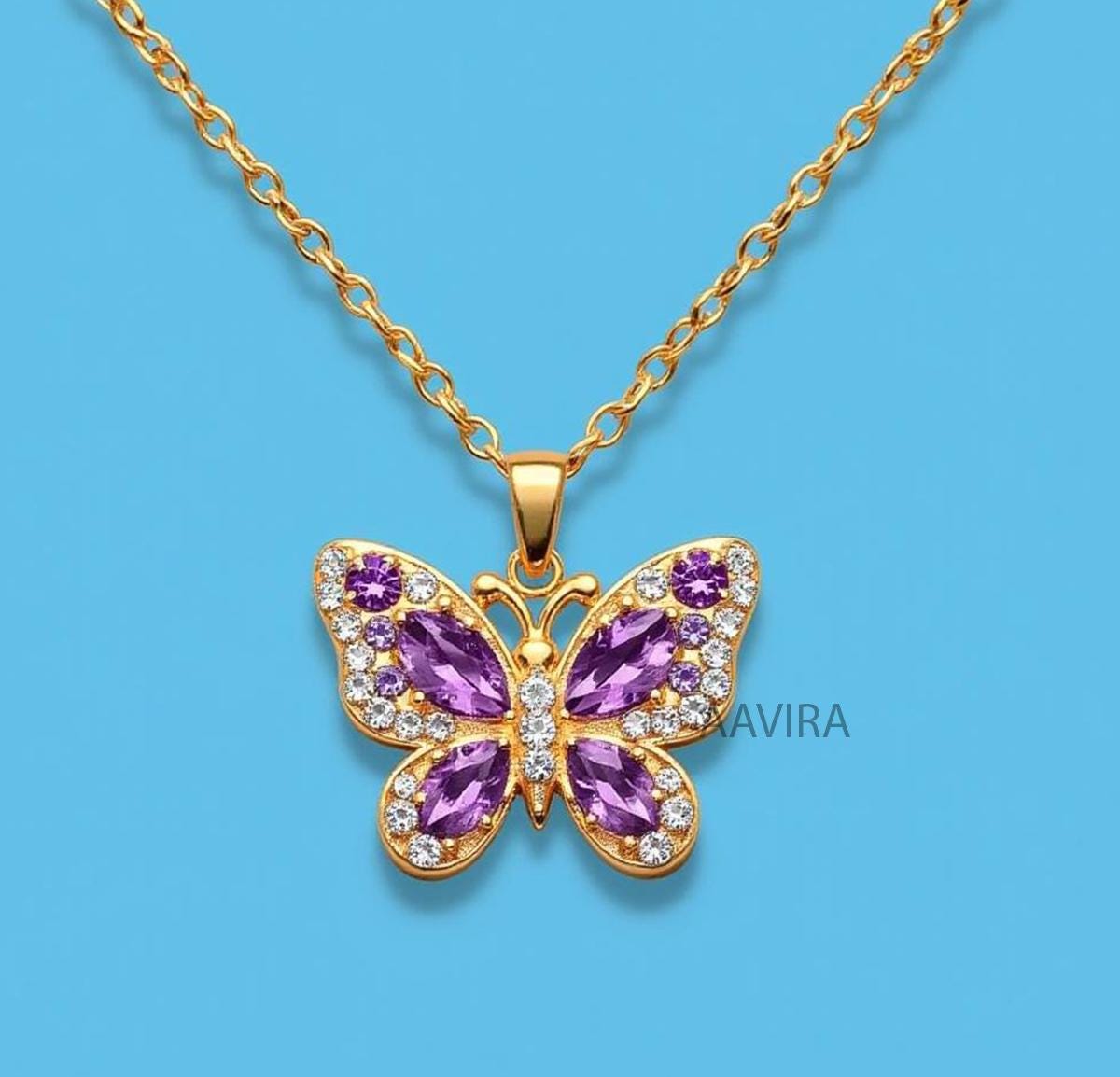 Marquise Cut Amethyst Necklace, Butterfly Necklace, Unique February Birthstone, Butterfly Diamond Necklace, Animal Necklace, Gift For Her