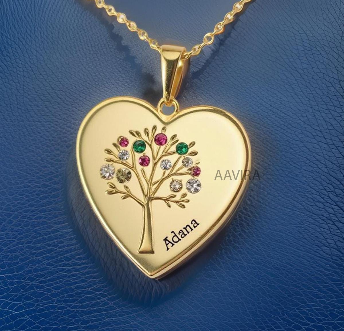 Ruby Heart Pendant, Name Necklace, Multi Stone Gemstone Tree Pendant, Personalized Necklace, Birthstone Tree Necklace, Tree of Life pendant