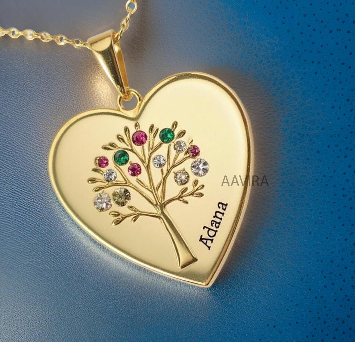 Ruby Heart Pendant, Name Necklace, Multi Stone Gemstone Tree Pendant, Personalized Necklace, Birthstone Tree Necklace, Tree of Life pendant