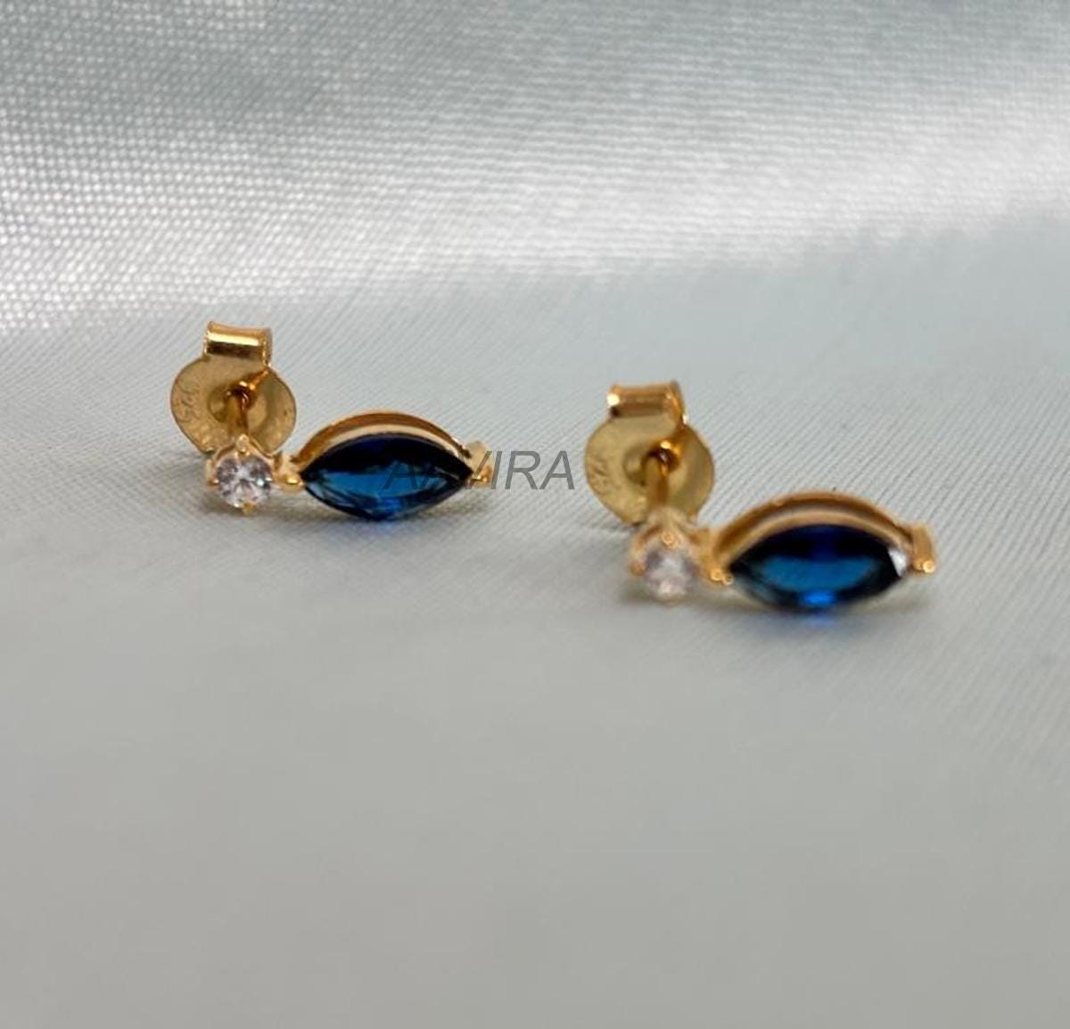 Solitaire Stud Earrings, Blue Sapphire Marquise Cut Earrings, September Birthstone Earrings, Minimalist Stud Earrings, Gift For Women