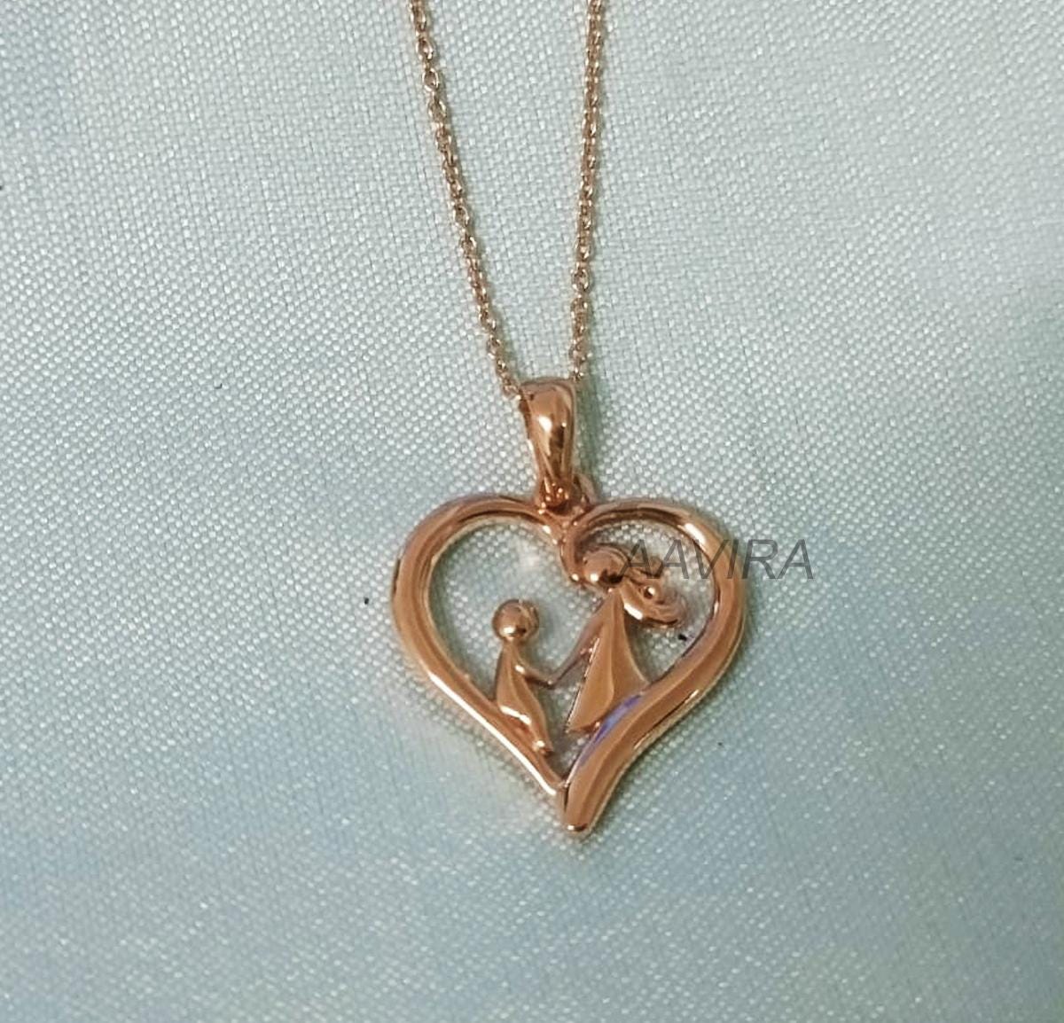 Heart Mom & Child Pendant Necklace, Custom Mother-Baby Necklace, Silhouette Necklace, Personalised Gifts, Gift for New Mom, Silver Necklace