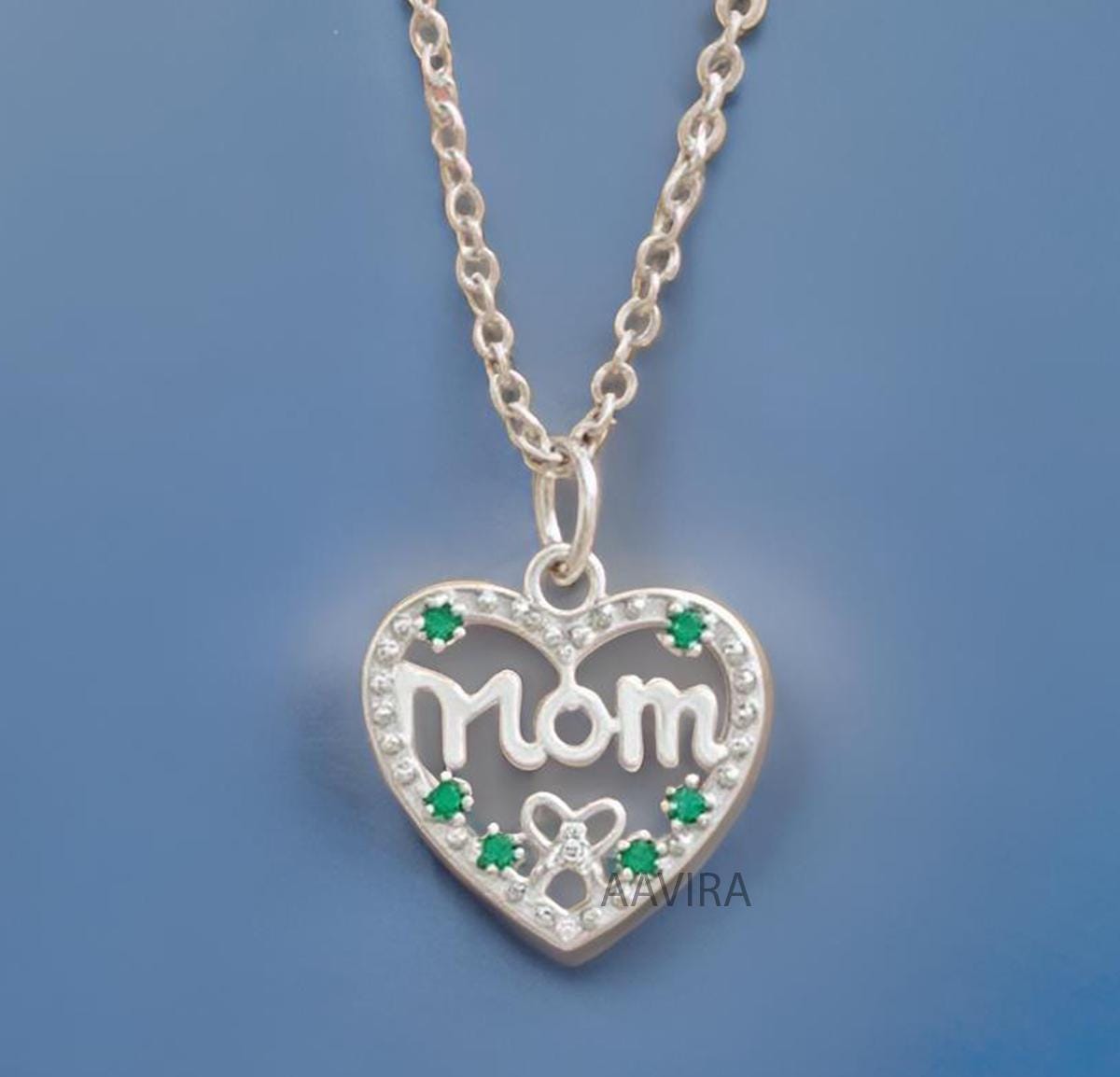 Heart Mom Necklace, Mom Necklace, Custom Made Mom Pendant, Heart Pendant Necklace, Diamond Necklace, Heart Shaped Pendant, Emerald Pendant