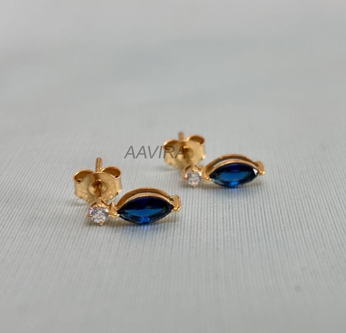 Solitaire Stud Earrings, Blue Sapphire Marquise Cut Earrings, September Birthstone Earrings, Minimalist Stud Earrings, Gift For Women