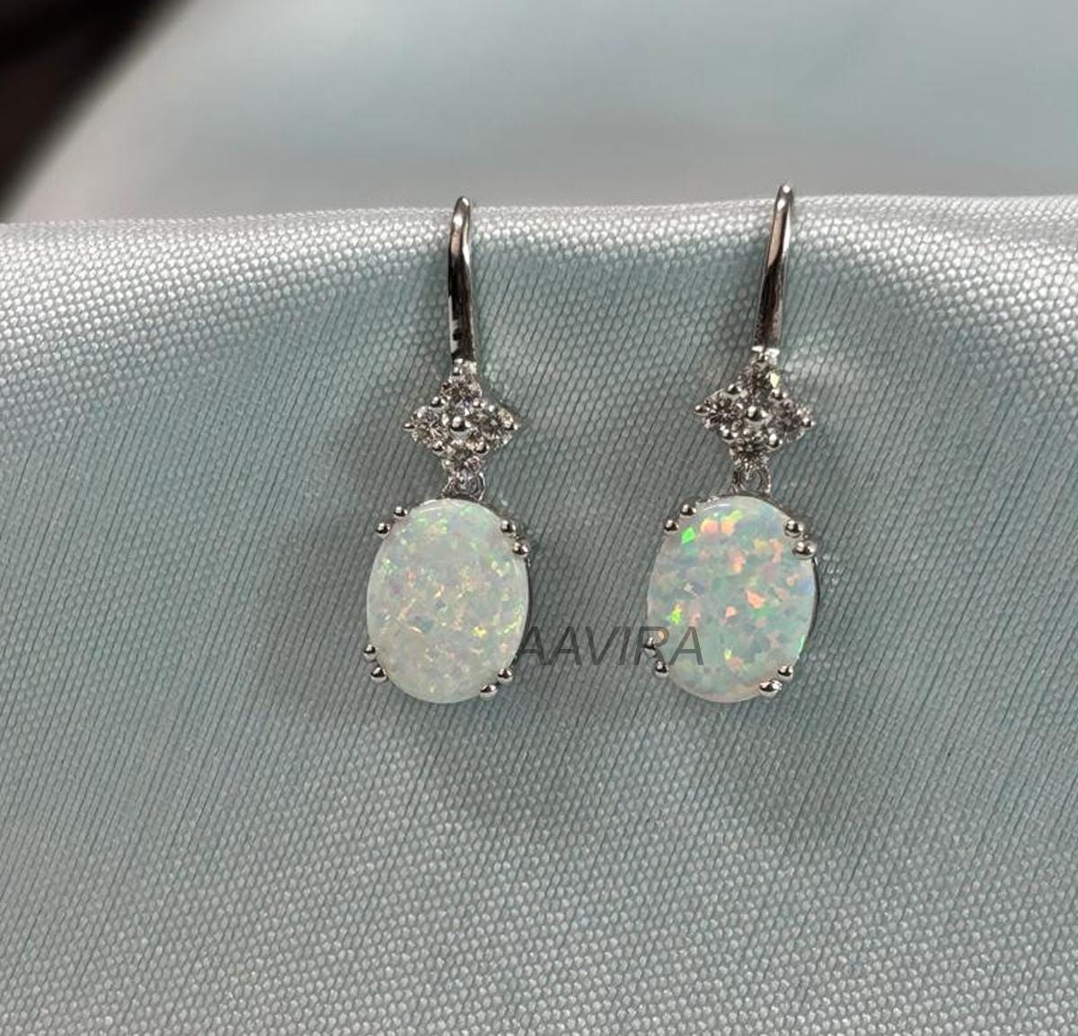 Opal Earrings, Oval Cut Stud Earrings, Opal Gemstone Earrings, Opal Diamond Earrings, Gemstone Earrings, Hook Earrings, Mother's Day Gifts