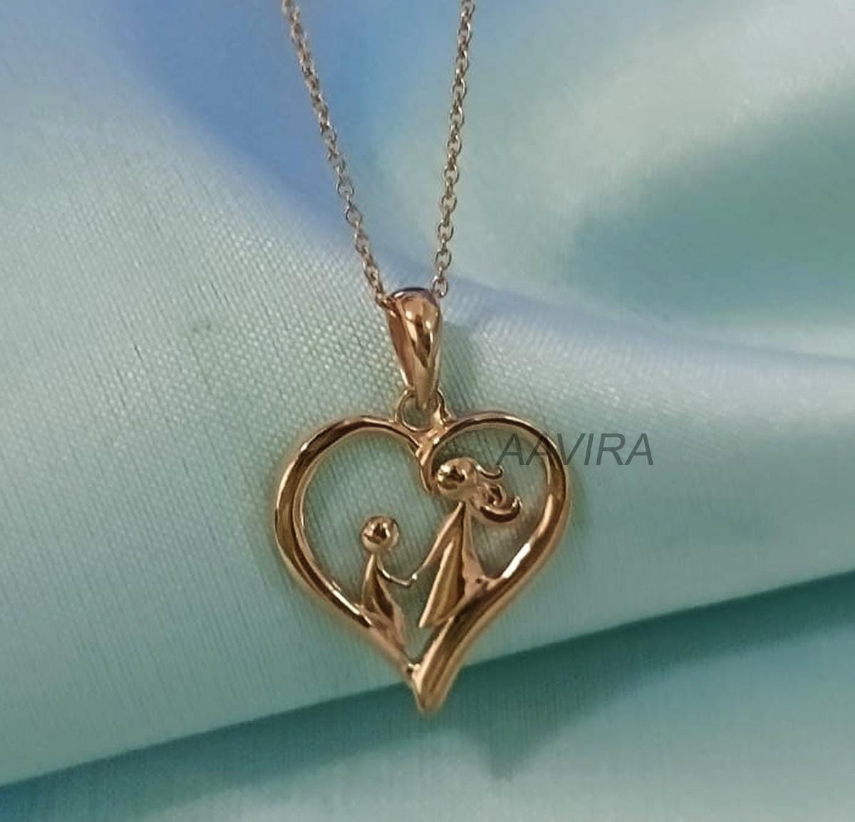 Heart Mom & Child Pendant Necklace, Custom Mother-Baby Necklace, Silhouette Necklace, Personalised Gifts, Gift for New Mom, Silver Necklace