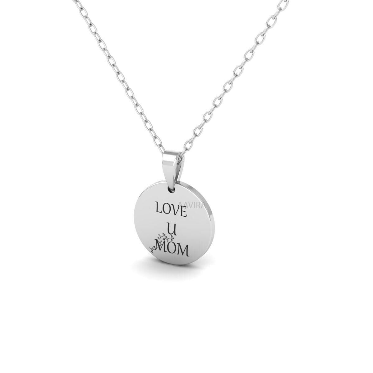Love U Mom Custom Pendant, Personalised Gifts, Engraved Pendant, Silver Necklace, Personalized Mom Necklace, Mom Gift, Mother Necklace