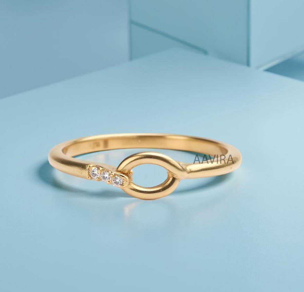 Minimalist Diamond Engagement Ring, Round Cut Three Stone Ring, Dainty Diamond Ring Stackable Ring, 14K Yellow Gold Plated, Gifts For Her