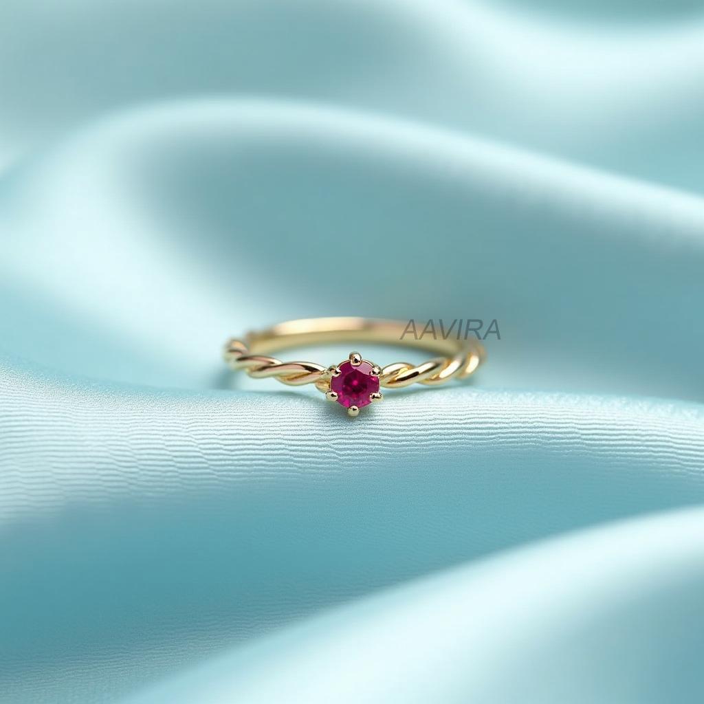 6 Prong Dainty Ruby Solitaire Ring, Twisted Band Ruby Ring, July Birthstone Jewelry, Pink Ruby Stackable Ring, Birthstone Gift for Wife