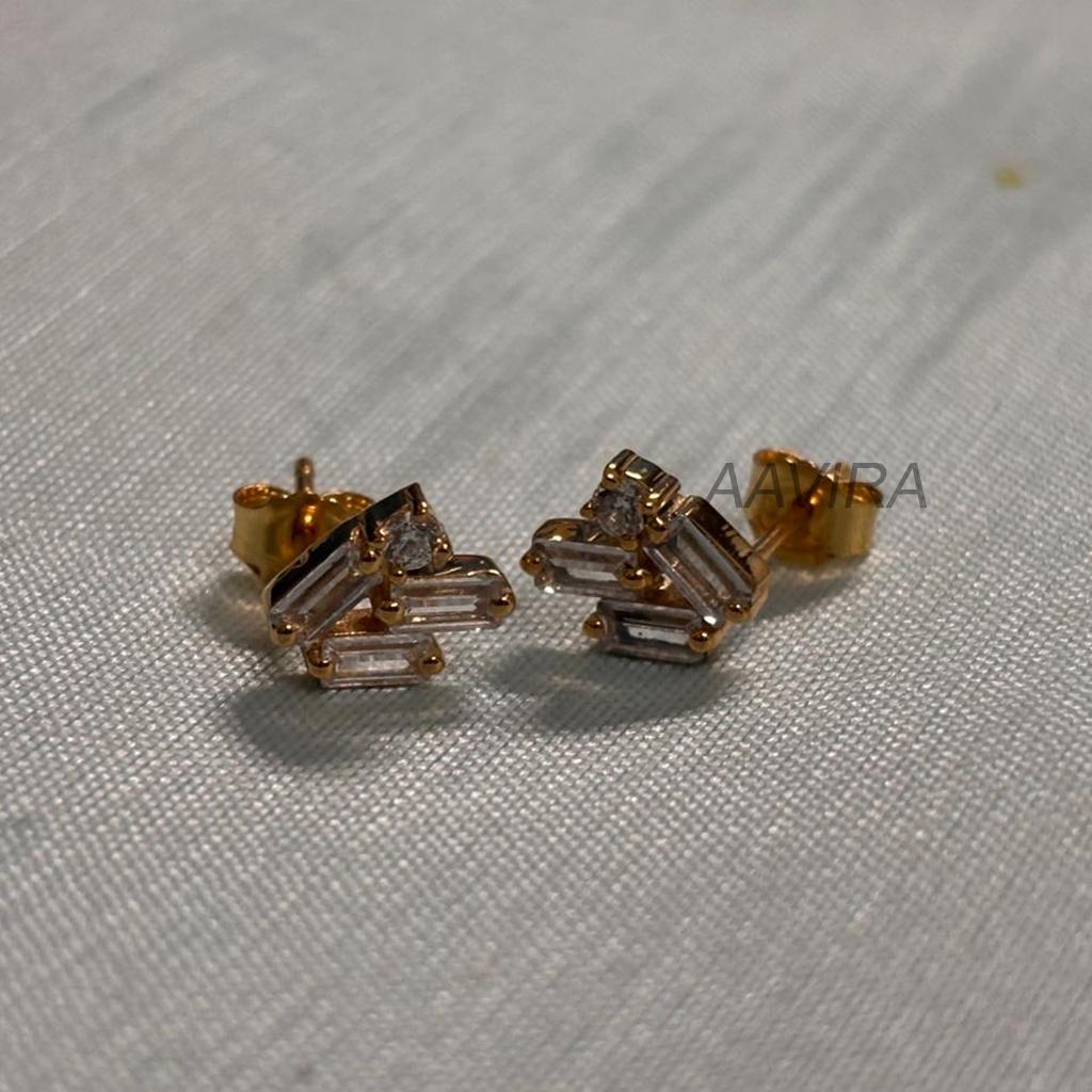 Baguette Diamond Stud Earrings for Women, Dainty Studs Earrings, Small Baby Baguette Studs, Baguette Diamond Stud , Daily Wear Earrings Her