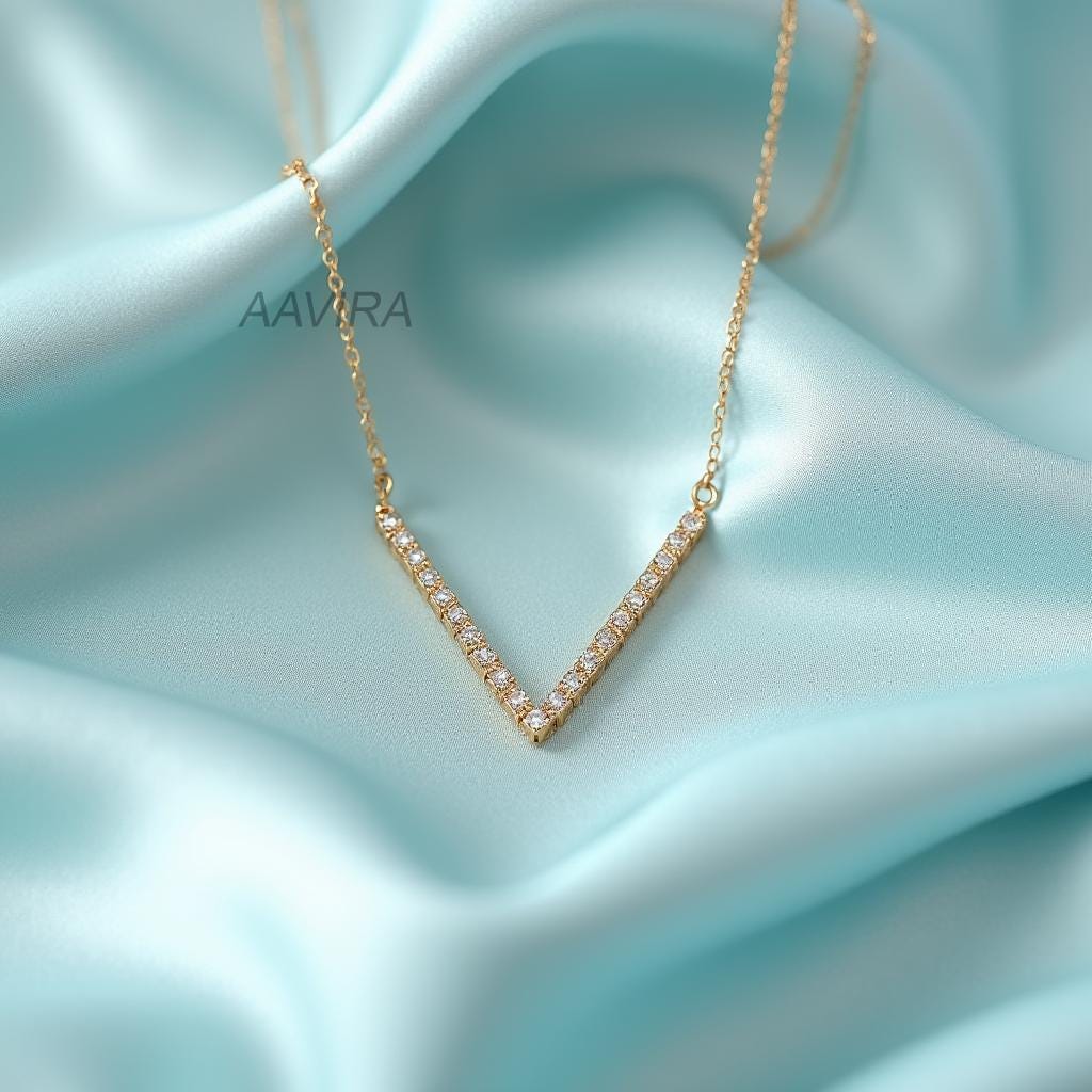 Delicate Diamond V Charm Chain Pendant Necklace, Single Strand Charm Necklace, Pave Diamond Necklace, Dainty Chevron Diamond Necklace, Gifts