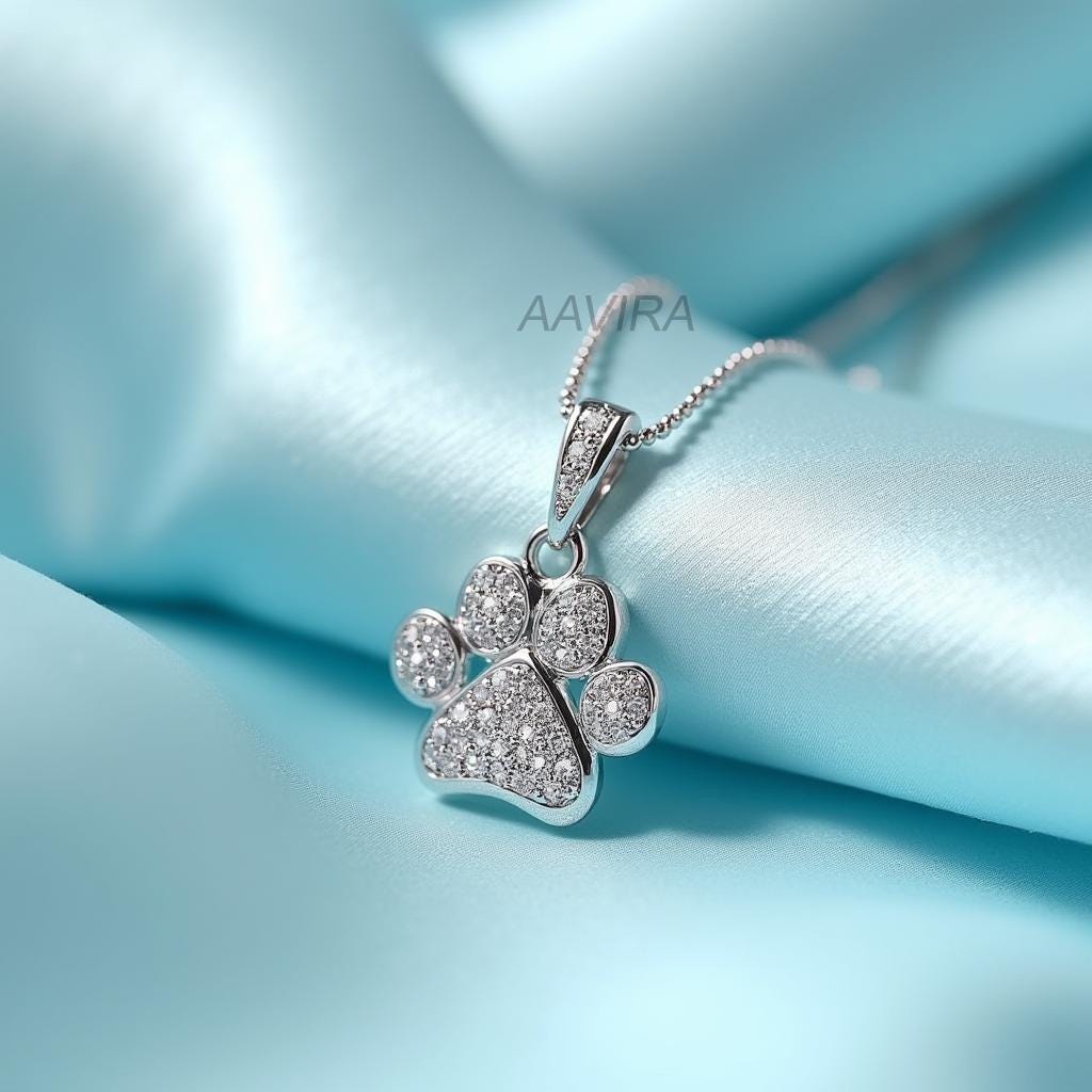 Dazzling Sterling Silver Paw Print Necklace, Full Pave CZ Pet Memorial, Dog Mom Gift, Cat Lover Jewelry, Cute Animal Pendant, Animal Lover