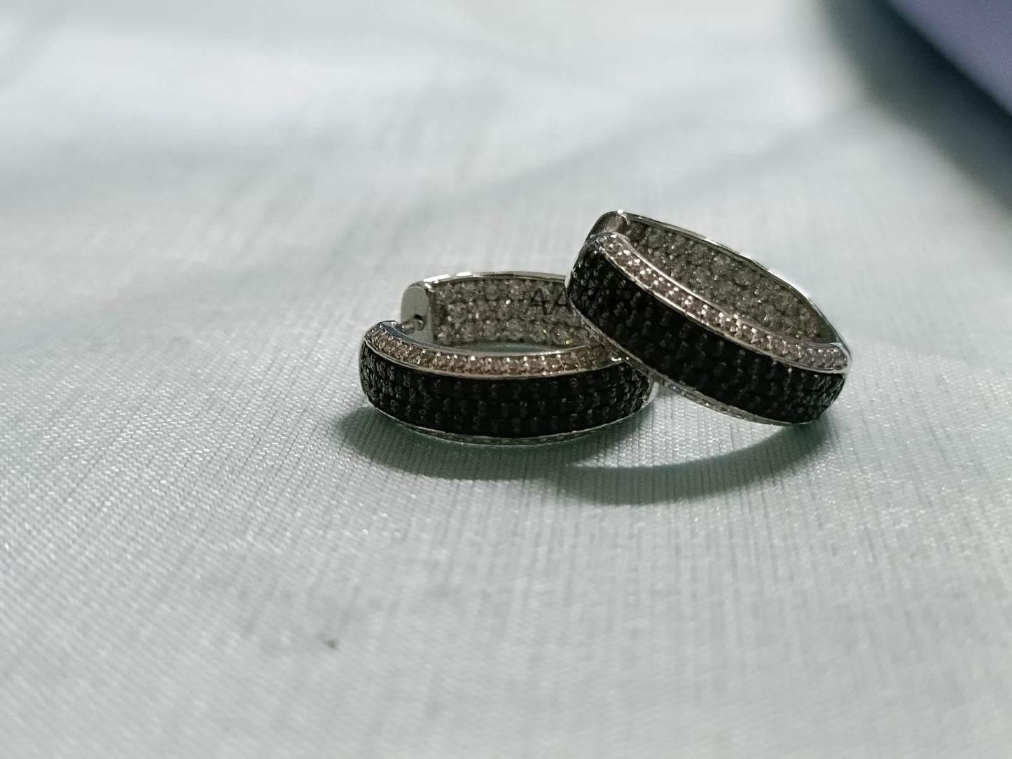 Black & White Diamond Huggie Hoops | Pave Black Diamond Earrings | 925 Sterling Silver | Unique Dainty Hoop Earrings | Gifts For Her