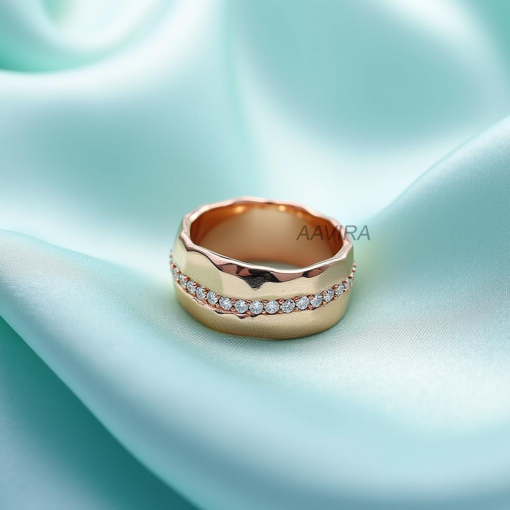 Wide Wavy Gold Band Ring | Pave Diamond Statement Ring | Textured Wedding Band | Unique Anniversary Gift | Modern Gold Jewelry