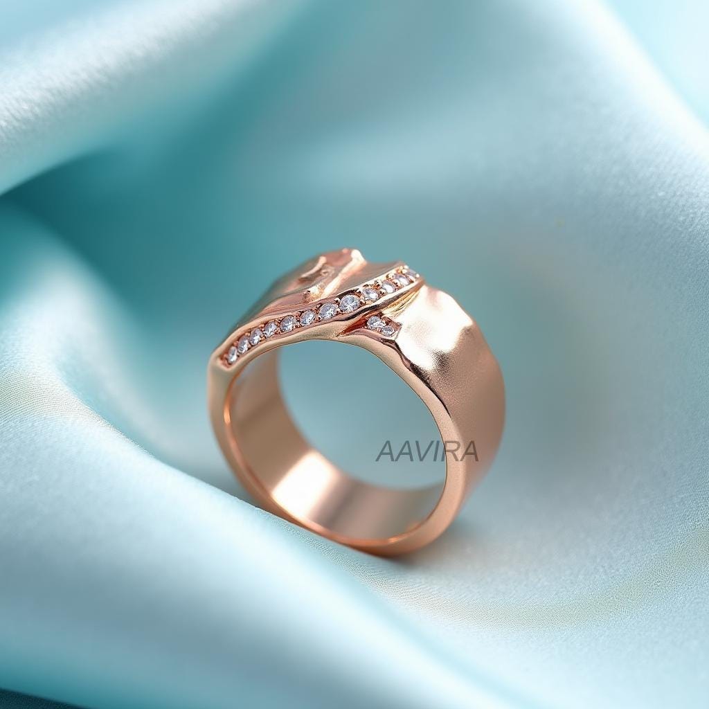 Geometric Rose Gold Band | Wide Textured Diamond Ring | Modern Statement Ring | Unique Wedding Band | Anniversary Gift | Gift for Him/Her