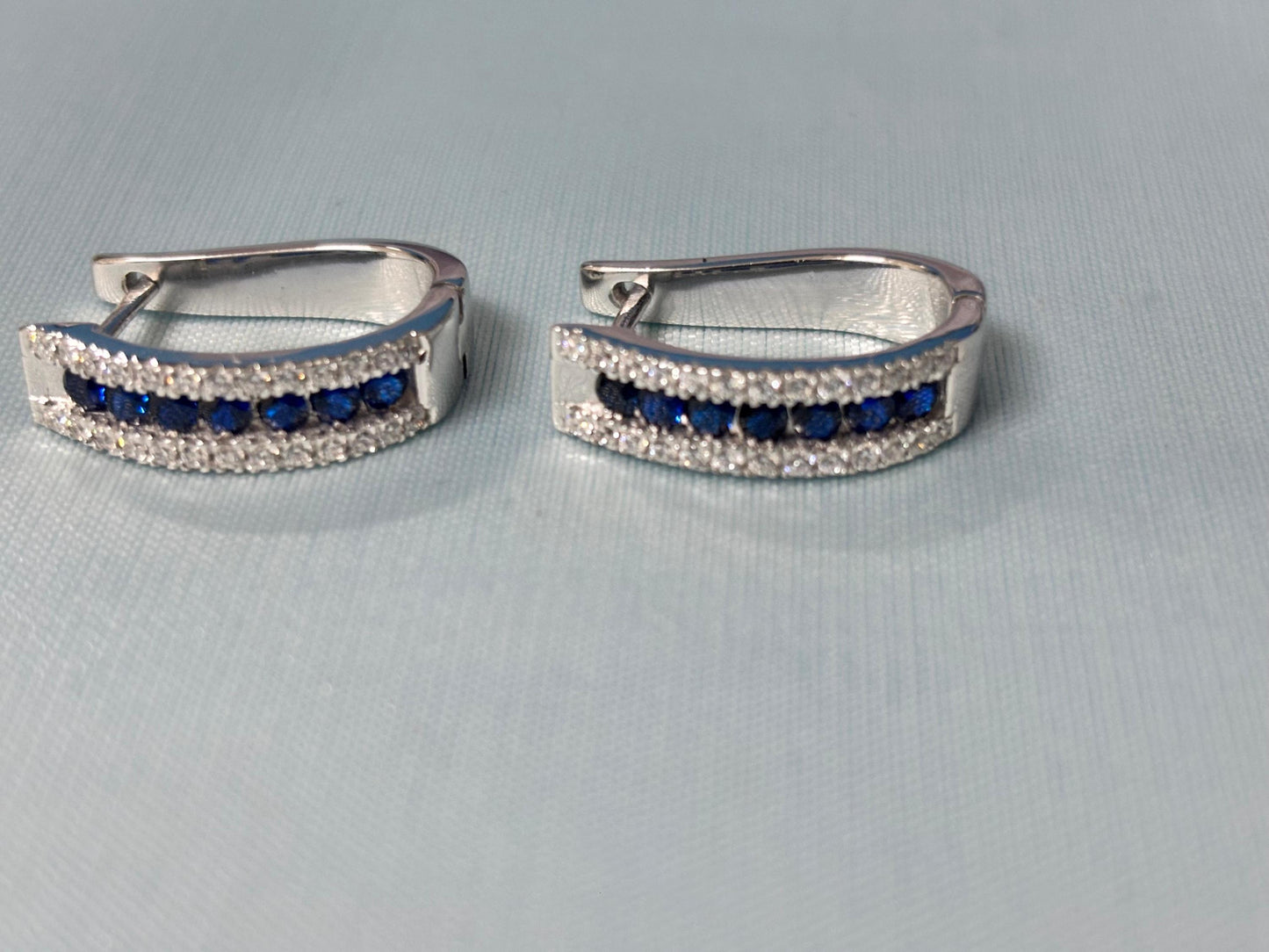 Blue Sapphire Earrings, Sapphire Hoop Earrings, Sapphire & Diamond Hoop Earrings, Minimalist Earrings, Party Wear Earrings For Women, Gifts
