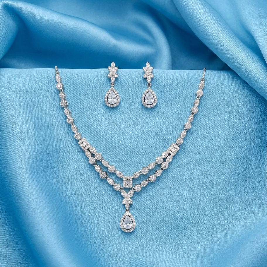 925 Sterling Silver Moissanite Bridal Necklace & Earrings Jewelry Set | Pear Drop Pendant | Wedding & Party Jewelry
