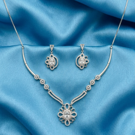 925 Sterling Silver Moissanite Floral Pendant Necklace & Earrings Set | Elegant Wedding & Party Jewelry for Women