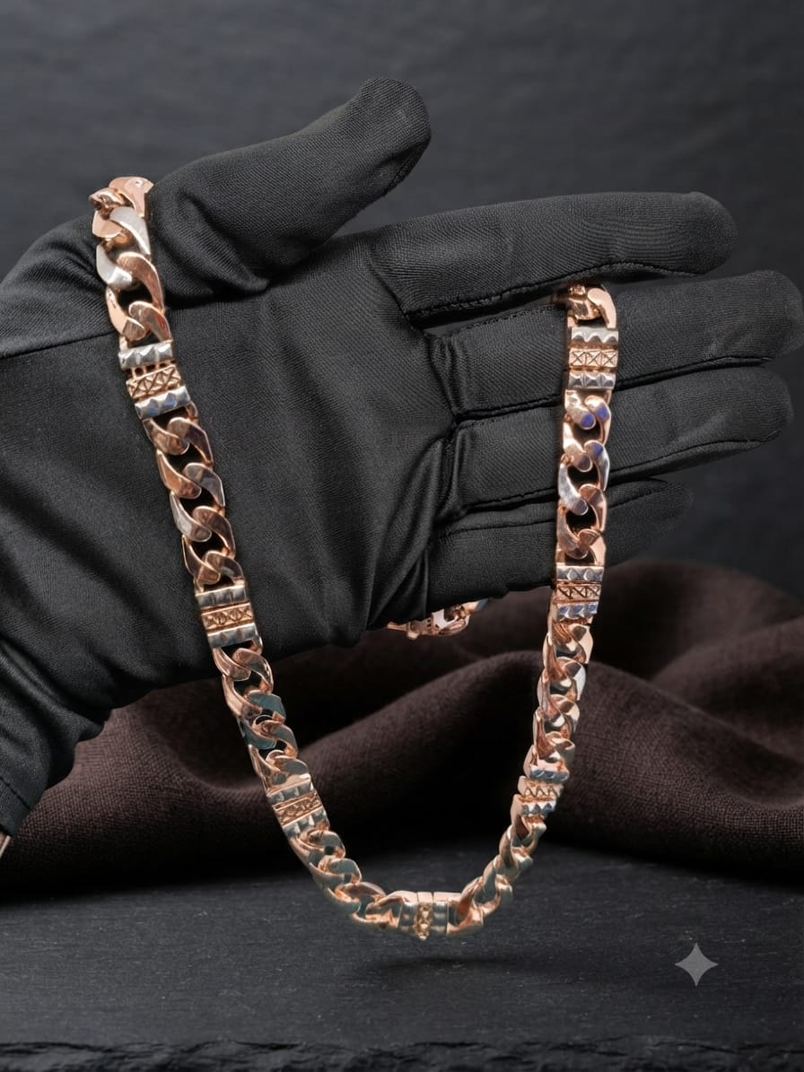Two Tone Figaro Link Necklace, Rose Gold Silver Men's Chain, Designer Jewelry