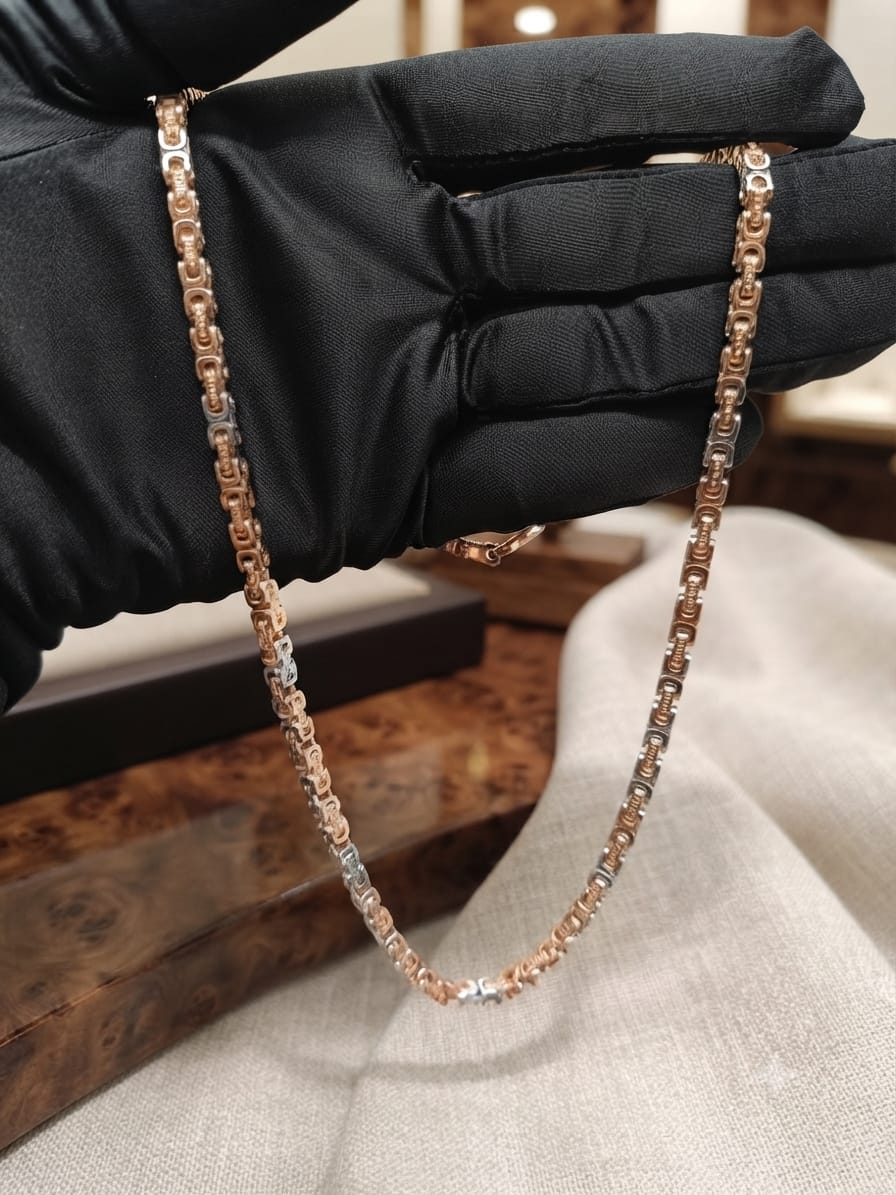Tri Tone Curb Link Necklace, Rose Gold Silver Gold Men's Chain, Statement Jewelry