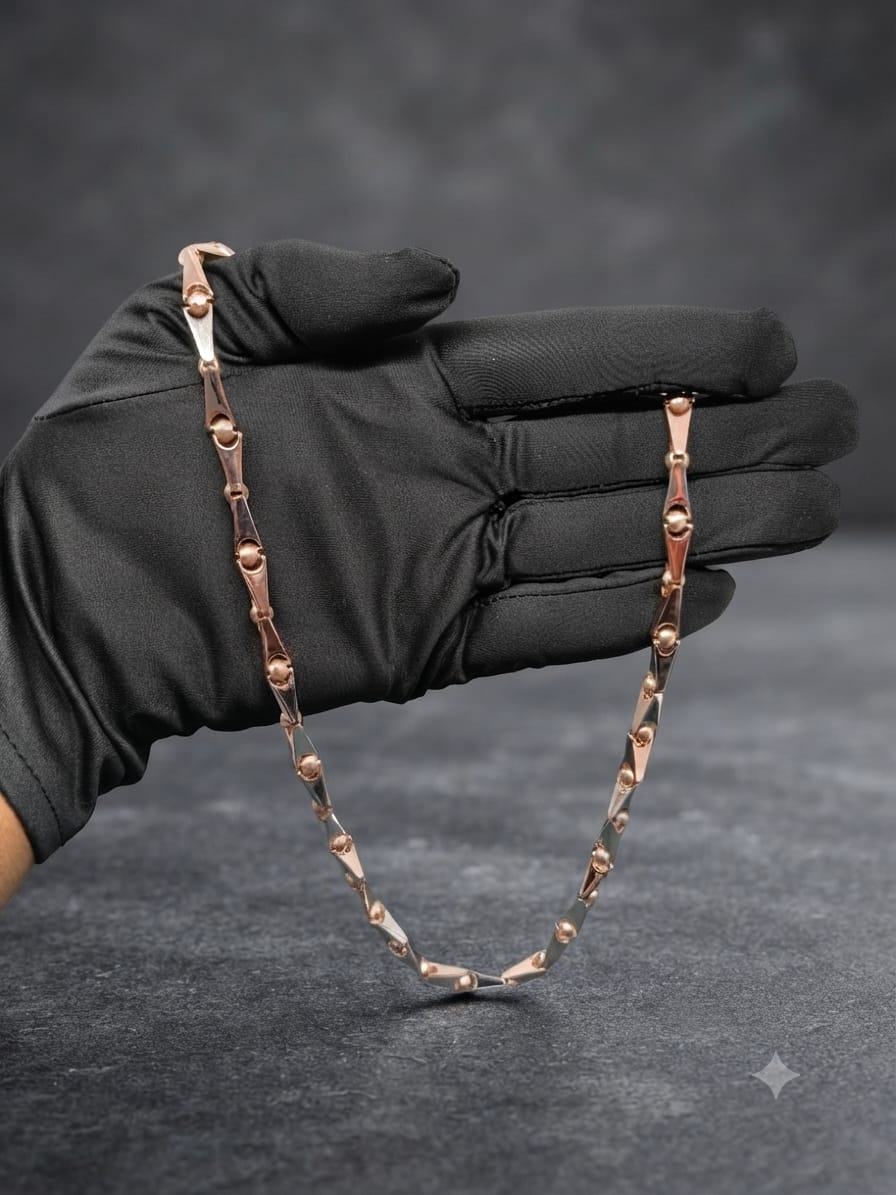 Slim Geometric Bar Link Necklace, Rose Gold Men's Chain, Modern Minimalist Jewelry