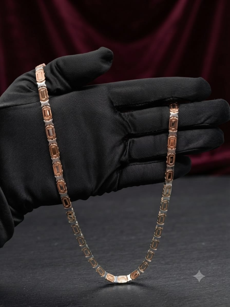 Rose Gold Rectangular Link Necklace, Two Tone Men's Chain, Modern Gold Jewelry