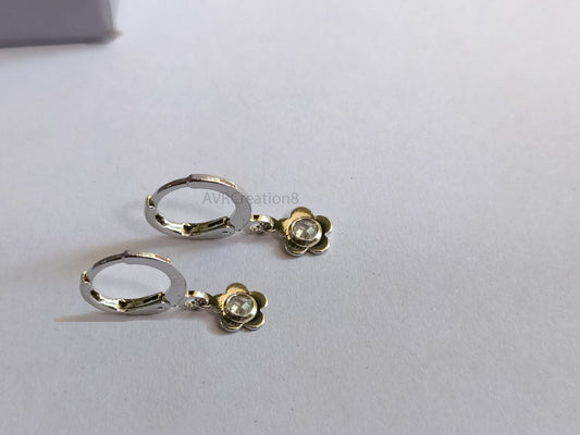 Flower Charm Huggie Hoop Earrings, Minimalist Flower Drop Earrings, Delicate Earrings, Floral Earrings, Charm Jewelry, 925 Sterling Silver
