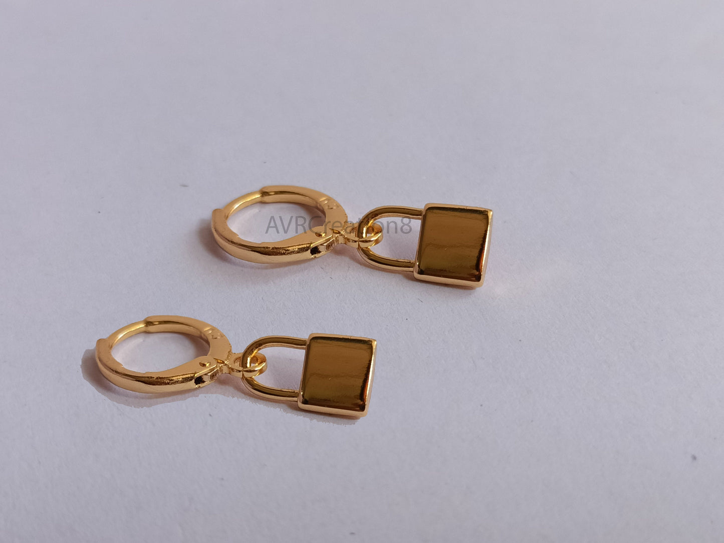 Simple Lock Shape Minimalist Hoop Huggies Earrings For Her, 14k Yellow Gold Plated, Daily Use Dainty Lock Earrings, Valentine's Day Gifts