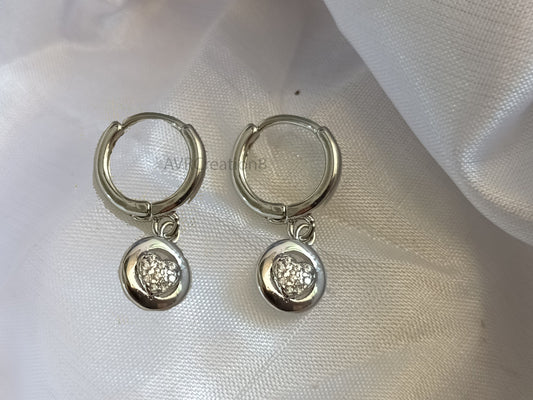 Sterling Silver Heart Dangle Hoop Earrings, Dainty Huggie Hoops with Charm, Minimalist Love Earrings, Gift for Her, Everyday Dangle Jewelry