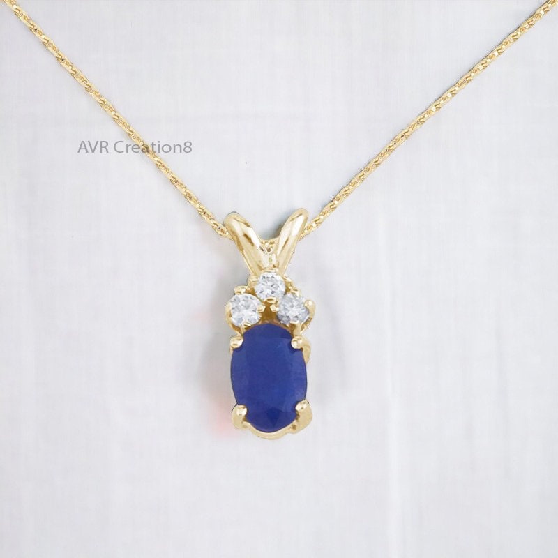 Oval Cut Blue Sapphire & Diamond Gemstone Necklace Pendant,925 Sterling Silver, Birthstone Necklace, Mothers Day Gifts, Gifts For Her, Gift