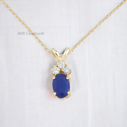 Oval Cut Blue Sapphire & Diamond Gemstone Necklace Pendant,925 Sterling Silver, Birthstone Necklace, Mothers Day Gifts, Gifts For Her, Gift
