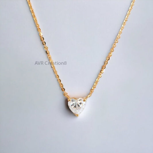 Dainty Gold Heart Solitaire Necklace | Bezel Set Clear Heart Cut Gemstone Pendant | Minimalist Love Necklace | Everyday Women Necklace