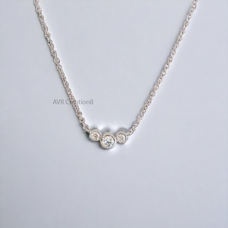 Dainty Three Stone Necklace | Minimalist Diamond Necklace | Bezel Set Layering Necklace | Everyday Jewelry | Bridesmaid Gift | Gifts for Her