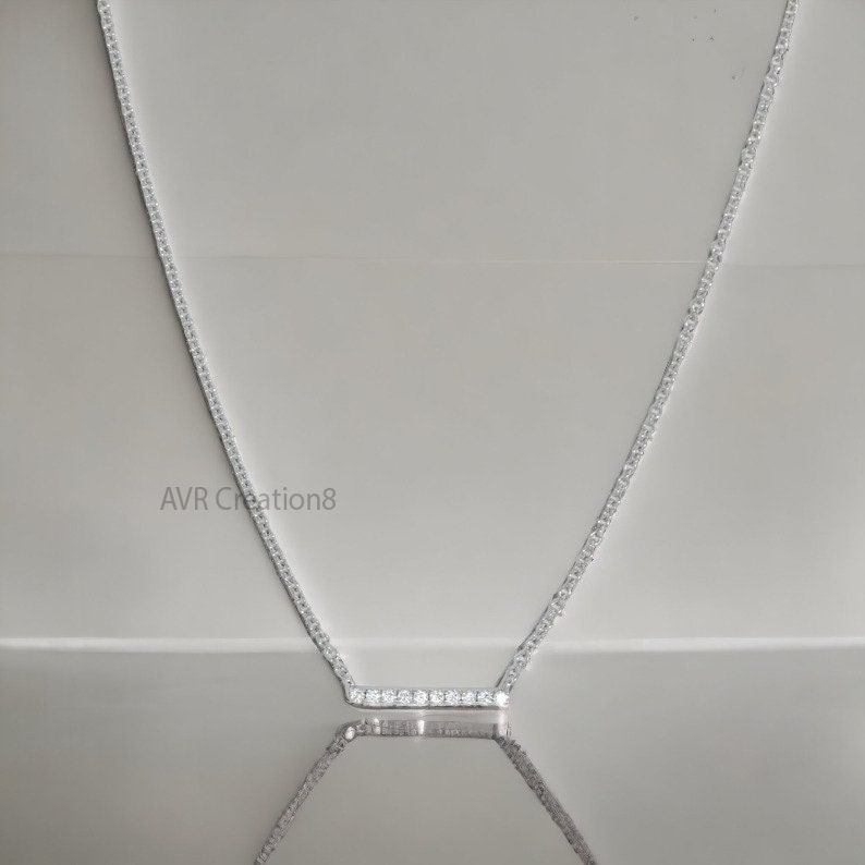 Dainty Silver Bar Necklace, Pave Diamond Horizontal Bar Pendant, Layering Jewelry, Delicate Line Pendant, Bridesmaid Gift, Women's Gift