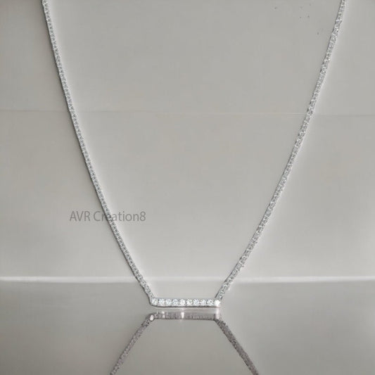 Dainty Silver Bar Necklace, Pave Diamond Horizontal Bar Pendant, Layering Jewelry, Delicate Line Pendant, Bridesmaid Gift, Women's Gift