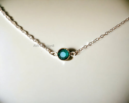 Emerald Necklace | Dainty Green Gemstone Necklace | Minimalist Bezel Set Emerald | Everyday Silver Necklace | Solitaire Necklace | Gift