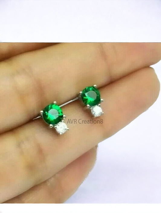 Emerald Green Stud Earrings | Dainty Cz Studs | Small Solitaire Earrings | May Birthstone Gift | Everyday Gemstone Jewelry | Gift for Her