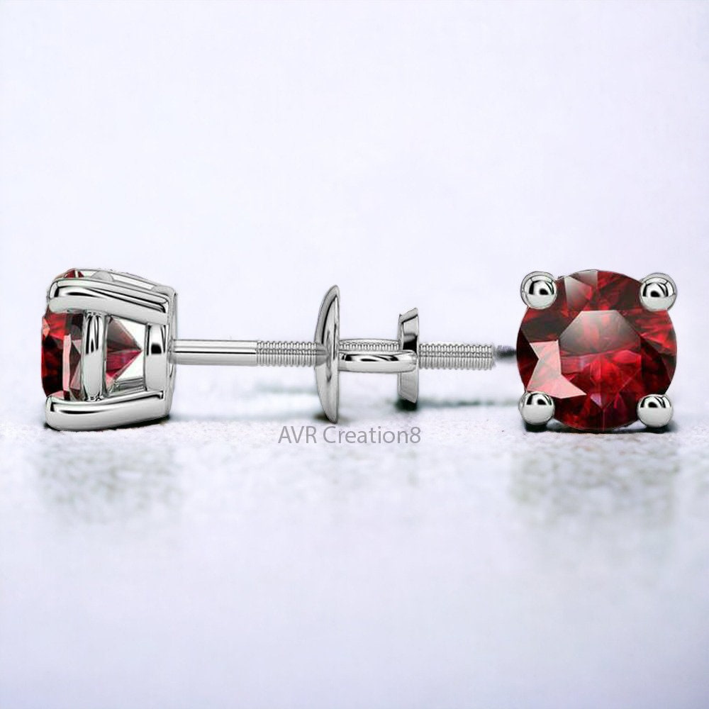 Red Ruby Stud Earrings, 925 Sterling Silver, Gemstone Earrings, Dainty Earrings, Solitaire Ruby Earrings, Mothers Day Gifts, Gifts For Her