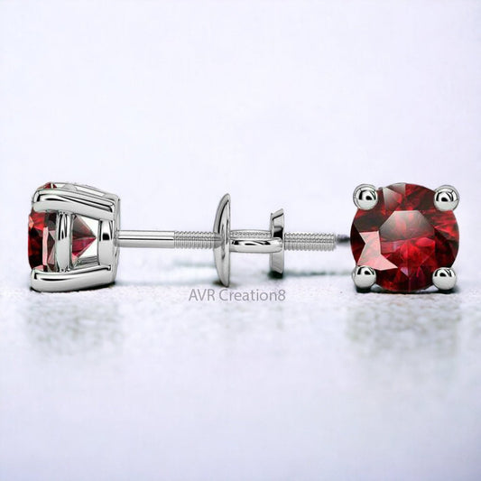 Red Ruby Stud Earrings, 925 Sterling Silver, Gemstone Earrings, Dainty Earrings, Solitaire Ruby Earrings, Mothers Day Gifts, Gifts For Her