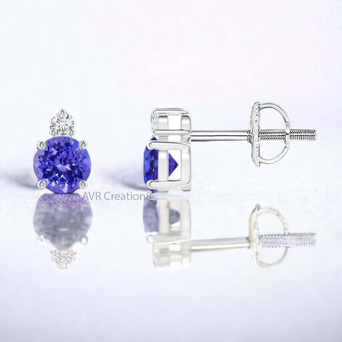 Tanzanite Stud Earrings, Dainty Purple Gemstone Jewelry, December Birthstone, Tanzanite Earrings, Unique Earrings, Tanzanite & Diamond Studs