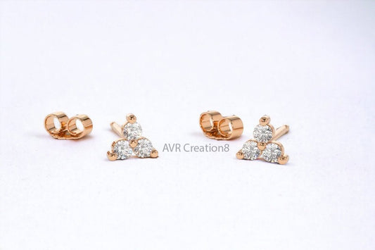 Trillion Studs, Minimalist Diamond Jewelry, Dainty Moissanite Stud Earrings, 14K Rose Gold Diamond Earrings, Everyday Jewelry, Gift for Mom